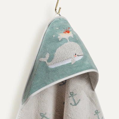 Whale Pattern Embroidered 100% Organic Cotton Velour Towel Swaddle - 80x80cm