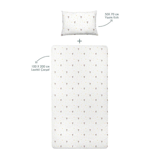 Koko 100% Cotton Satin Baby Fitted Sheet Set - 100x200 cm + 50x70 cm