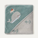 Whale Pattern Embroidered 100% Organic Cotton Velour Towel Swaddle - 80x80cm
