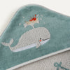 Whale Pattern Embroidered 100% Organic Cotton Velour Towel Swaddle - 80x80cm