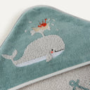 Whale Pattern Embroidered 100% Organic Cotton Velour Towel Swaddle - 80x80cm
