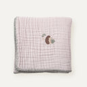 100% Organic Cotton Hedgehog Embroidered Shepherd Stitch Muslin Blanket 100 x 100 cm