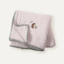 100% Organic Cotton Hedgehog Embroidered Shepherd Stitch Muslin Blanket 100 x 100 cm