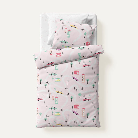 Happy Cars 100% Organic Cotton Satin Baby Bedding Set