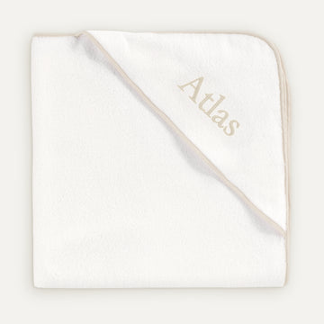 İsme Özel %100 Organik Pamuk Nakışlı Bej Biyeli Bebek Havlu Kundak