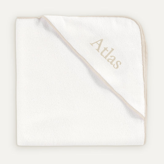 İsme Özel %100 Organik Pamuk Nakışlı Bej Biyeli Bebek Havlu Kundak