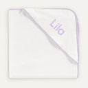 İsme Özel Nakışlı Lila Biyeli %100 Organik Pamuk Bebek Havlu Kundak 80 x 80 cm