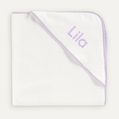 İsme Özel Nakışlı Lila Biyeli %100 Organik Pamuk Bebek Havlu Kundak 80 x 80 cm