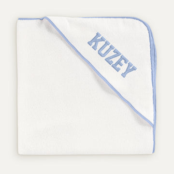 İsme Özel %100 Organik Pamuk Nakışlı Mavi Biyeli Bebek Havlu Kundak