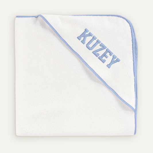 İsme Özel %100 Organik Pamuk Nakışlı Mavi Biyeli Bebek Havlu Kundak