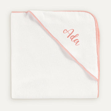 İsme Özel %100 Organik Pamuk Nakışlı Somon Biyeli Bebek Havlu Kundak