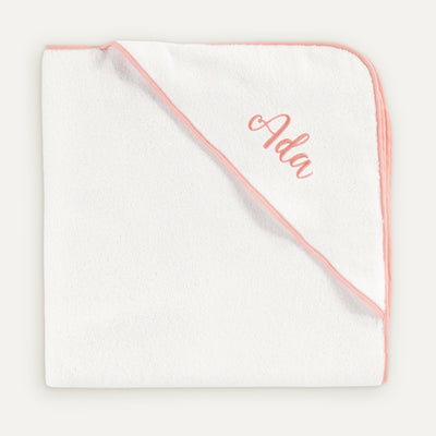 İsme Özel Nakışlı Somon Biyeli %100 Organik Pamuk Bebek Havlu Kundak 80 x 80 cm