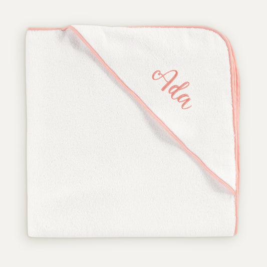İsme Özel %100 Organik Pamuk Nakışlı Somon Biyeli Bebek Havlu Kundak