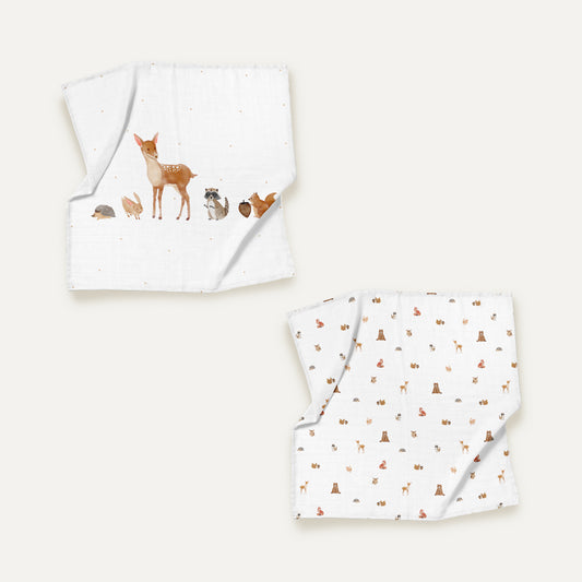 Forest Amigos 100% Organic Cotton Muslin Blanket Set (90x90 cm, 2-piece)