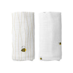 Happy Bee Besticktes Musselin-Deckenset aus 100 % Bio-Baumwolle (90 x 90 cm, 2-teilig)