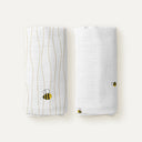 Happy Bee 100% Organic Cotton Embroidered Muslin Set of 2, 90 x 90 cm