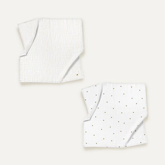 Happy Bee Embroidered 100% Organic Cotton Muslin Blanket Set (90x90 cm, 2-piece)