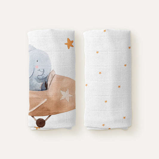 Happy Tony 100% Organic Cotton Muslin Blanket Set (90x90 cm, 2-piece)