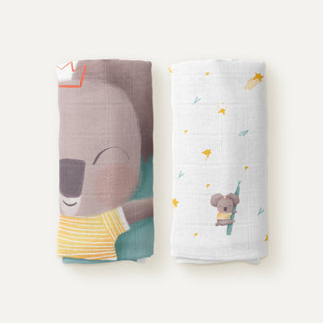 Koko 100% Organic Cotton Muslin Blanket Set (90X90 cm 2-piece)