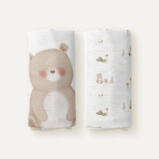 Moni%100 Organik Pamuk Müslin 2'li Örtü Seti