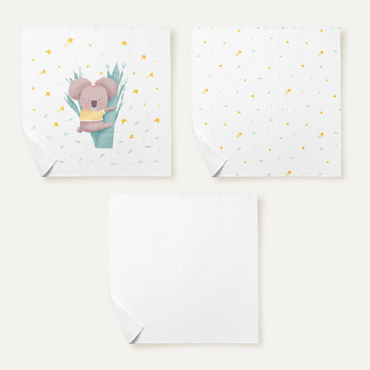 Koko 100% Organic Cotton, Washed Muslin Blanket Set (55x55 cm, 3-Piece)