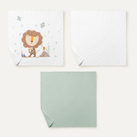 Simba 100% Organic Cotton, Washed Muslin Blanket Set (55x55 cm, 3-Piece)