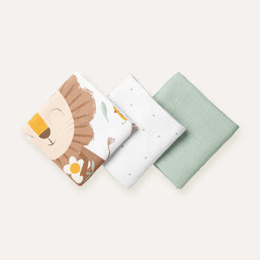 Simba 100% Organic Cotton, Washed Muslin Blanket Set (55x55 cm, 3-Piece)