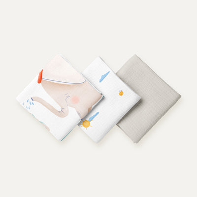 Oli 100% Organic Cotton, Washed Muslin Blanket Set (55x55 cm, 3 Pieces)