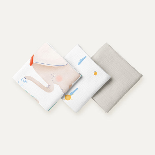 Oli 100% Organic Cotton, Washed Muslin Blanket Set (55x55 cm, 3 Pieces)