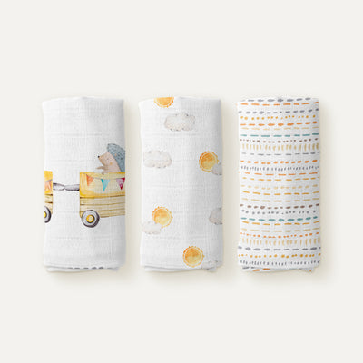 Loco Voyage 100% Organic Cotton Muslin Blanket Set (70x70 cm, 3-Piece)