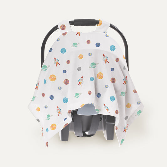 UV Protected Space Planet 100% Cotton Muslin Snap Stroller Cover (UPF 30+)