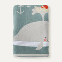 Whale Pattern Embroidered 100% Organic Cotton Velour Towel - 70x140cm