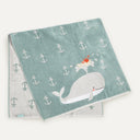 Whale Pattern Embroidered 100% Organic Cotton Velour Towel 70 x 140 cm