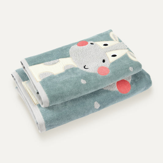 Zürafa Desenli %100 Organik Pamuk Velur Havlu Seti 70x140 cm 50x90 cm