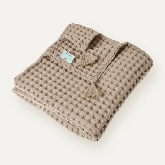 Waffle %100 Organik Pamuk Bebek Pike Örtü Bej