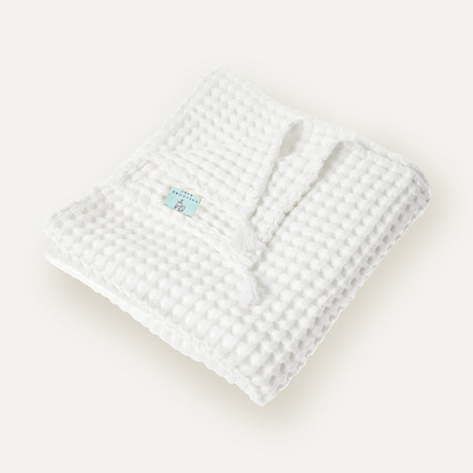 %100 Organik Pamuk Waffle Bebek Pike Örtü Beyaz