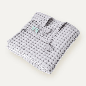 100% Organic Cotton Single Waffle Pique Blanket - Gray - 160 x 220 cm