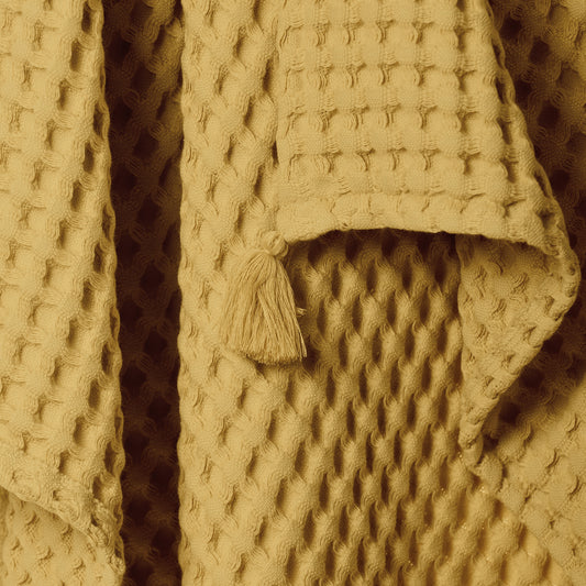 %100 Organik Pamuk Waffle Bebek Pike Örtü Hardal