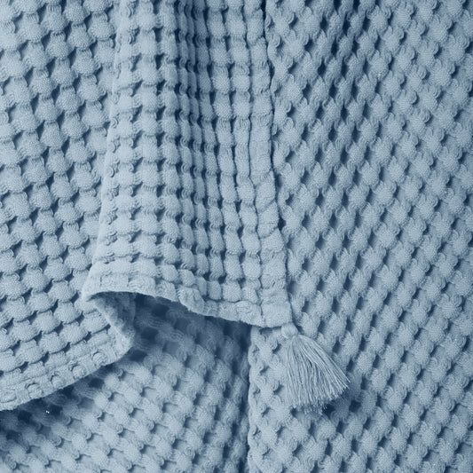 %100 Organik Pamuk Waffle Bebek Pike Örtü Mavi