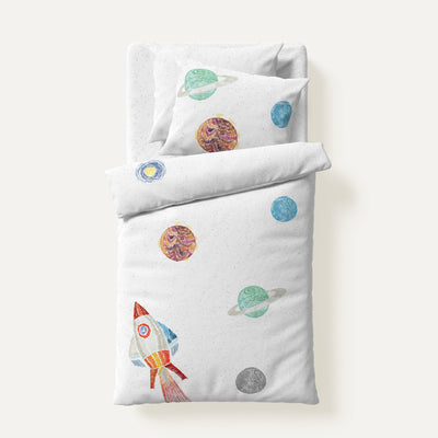 Space Planet White 100% Organic Cotton Satin Baby Bedding Set